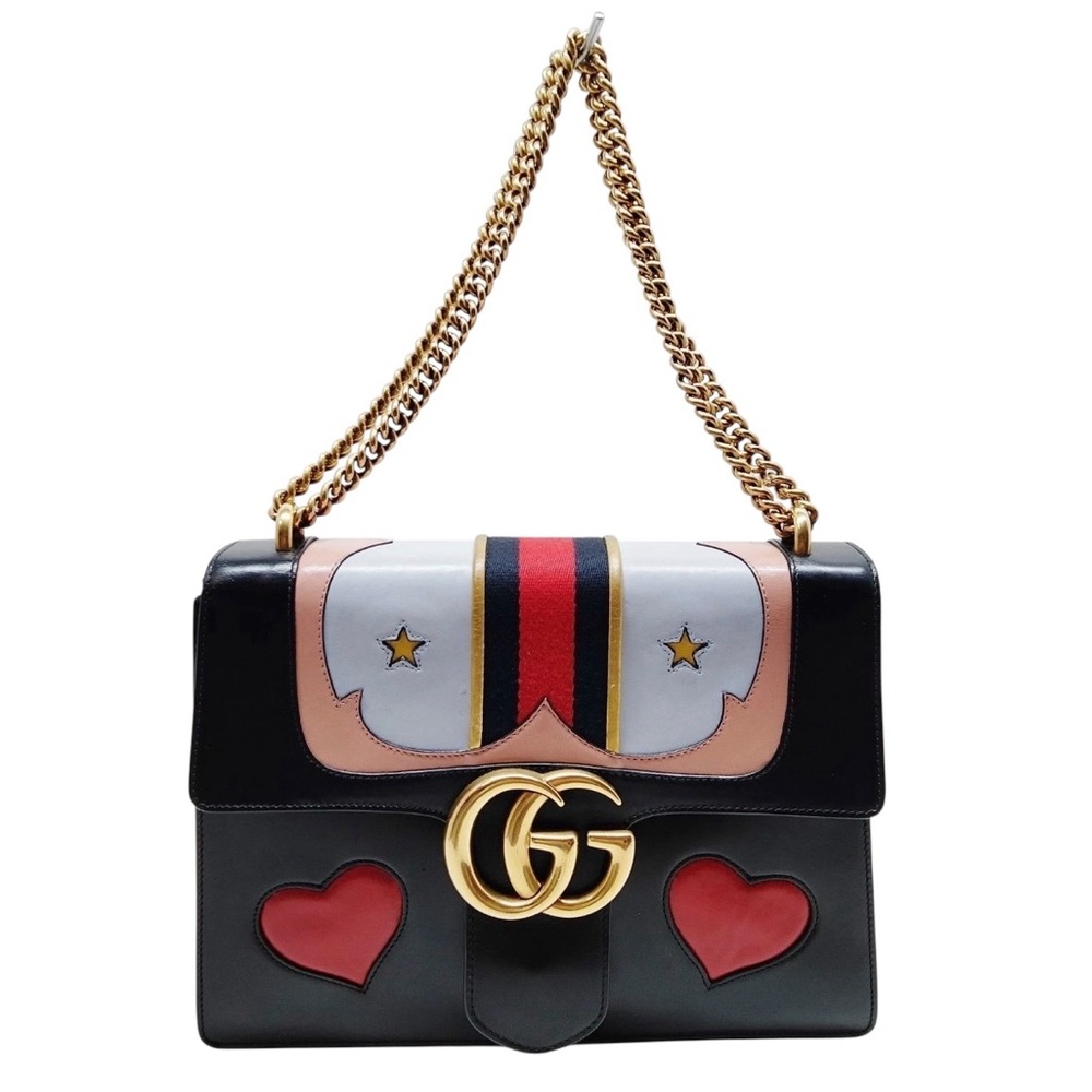 ✨🛍️ Gucci Web Limited Edition Black Leather GG Marmont Heart Shoulder Bag